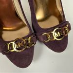 Michael Kors Women’s Purple Suede Platform Dress Heels Pumps Gold MK Logo 6 Photo 11