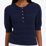 Draper James  navy pointelle gold button short sleeve sweater XXL Photo 0