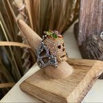 Crystal Skull Multicolor Ruthenium Ring Unisex Size 9,10 Yellow Photo 4