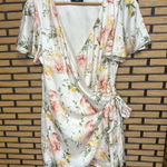 VICI  White Floral Satin Wrap Style Dress Size Small Photo 0