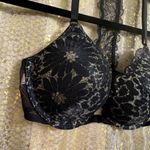 Victoria's Secret Black Metallic Gold Push Up Front Clip Racerback Bra 32C Photo 3