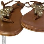 White House | Black Market Natural-hued crystal jeweled gladiator leather thong dress 1/4 inch heel sandal Photo 3