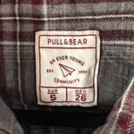 Pull & Bear  Womens Flannel Shirt Button Down Cotton Plaid Gray Red Size S Photo 2