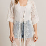 White Sheer Lace Kimono Duster Cardigan Size Small Photo 0