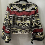 Alexis Women's Gem Embroidered Tulle Top Blouse Bell Sleeves Olive Maroon Small Photo 8