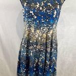 Gabby Skye  beautiful blue and tan mocha shift dress size 4P Photo 0