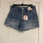Happily Grey Womens Denim Shorts Size 9/29 Blue Stripes Super High Rise Wedge Photo 1