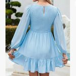 ZESICA Women's Blue Dress Long Sleeve Smocked Tiered Flowy Mini Dress Sz Medium Photo 8