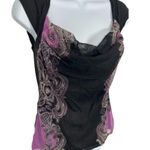 INC Vintage Medium Top Blouse Womens Y2K 90s Black Purple Stretch Sexy Femme Photo 2