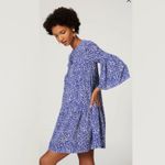 Warm Blue White Floral Garden Tunic Dress Size L Photo 9