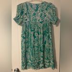 ICE Vintage Knee Length Tee Dress Green Blue White Paisley Type Pattern Size 6 Photo 2