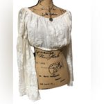 BANJUL  Off White Crop Top Bell Sleeves Sequins Lace🌺Large Photo 2