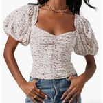 ASTR  The Label Floral Ruched Puff Sleeve Top in Cream Lavender Ditsy Medium Photo 0