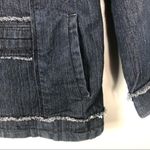 Baccini Dark Wash Jean Jacket Military Style Frayed Trim Hook Front Size Small S Photo 2
