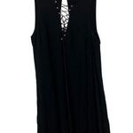 Very J  rayon black mini dress sleeveless lace up front keyhole back shift dress Photo 0