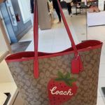 Coach  City Tote In Signature Canvas With Wild Strawberry CH329 Photo 0