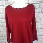 Chico's Red Cold Shoulder Rhinestone Holiday Contemporary Sweater Size 1/Medium Photo 0