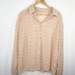 Pale Pink Textured Pom Pom Button Front Long Sleeve Shirt Women's Size Large L Photo 0