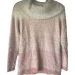 Calvin Klein Size Medium White Pink Feminine Fuzzy Mock Neck Cozy Sweater Photo 0