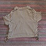 Sweet Rain  YOUNG CONTEMPORARY RETRO BROWN PRINT BUTTON UP CROP SIDE TIE POLO Photo 4