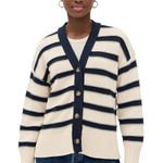 Madewell  Striped Navy Cream V Neck S Button Front Knit Cardigan Sweater Women Photo 0