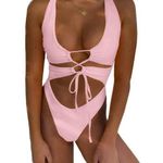 NWT: CHYRII Cutout Lace Up Backless High Cut One Piece Swimsuit (s) Pink Photo 0