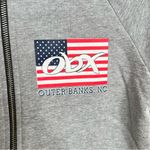 Next Level Apparel Obx Outer Banks, NC Gray Zip Up Hooded Sweatshirt Shark Flag Design Size Small Photo 2