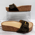 Veronica Beard Dixie Platform Slide Sandals in olive brown suede 8M Luxury Photo 0