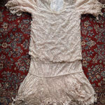 Laurence Kazar Vtg Lawrence Kazar Lace Maxi Dress Pink Beaded Sequin Cocktail Evening Large NYE Photo 0