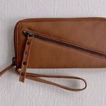Free People Distressed Vegan Faux Leather Wallet Wristlet Zip Around in Cognac Photo 0