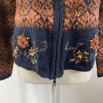Vintage Zip Front Knit Cardigan by Dressbarn Embroidered Stripe Damask Blue Size 8 Photo 4