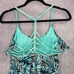 Blue Floral Tropical Ruffle Padded Straps Racerback Swimwear Tankini Top S Small Green Photo 4