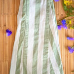 Sage Green & White Pin Stripe Super Flare Boho Bell Bottom Jeans XS Size 24 Photo 0