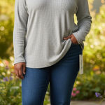 Paper + Tee Paper Tee Light Gray Ribbed Top Photo 0