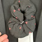 Plush Women’s Black Pink Hearts Tie Front Short Robe Hair Scrunchie Set Small Photo 3
