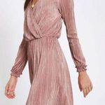 River Island  Pink Plisse Pleated Long Sleeve Surplice Mini Dress Sz 10 UK/6 US Photo 0