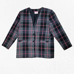 1990s Vintage Charcoal Gray Pink Plaid Boxy Power Suit Blazer Jacket Size 10P Photo 1