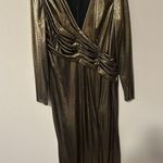 Mac Duggal IEENA  size 12 Gold Metallic Long Sleeve Asymmetrical Gown J1206 Photo 7