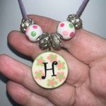 Handpainted “H” Initial Charm‎ Necklace Green Photo 2