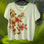 Alfred Dunner Plus size 2X Womens Cream Pullover Sweater Short Sleeve Floral Brown Photo 0