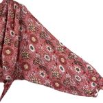 Nicole Miller  Blouse Womens M Red Floral Crop Tie Waist Boho Peasant Hippie Photo 2