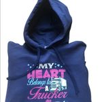 My Heart Belongs To A Trucker Graphic Hooded Sweatshirt Sz. M W/Hearts Size M Photo 2