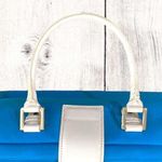 BCBGirls BCBG Girls Turquoise Blue Nylon & White Leather Buckle Handbag Satchel Y2k NWT Photo 1