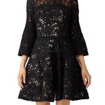 Monique Lhuillier ML Black Bell Swirl Lace Dress size 0 Fit & Flare Cocktail Photo 0