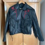 Vintage Pegasus Black Leather Motorcycle Jacket Tassels & Red Roses Medium Photo 0