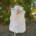 FEVER Faux Fur Zip Front Soft Shaggy Cowl Neck Vest Ivory Lined Pockets Size L Size L Photo 1