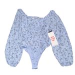 Celebrity Pink NWT  Ruched Blouson Sleeve Bodysuit Ice Blue Floral Square Neck XS Photo 1