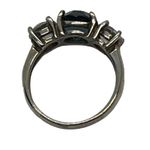 Vintage Sterling Silver 3 Stone Ring Clear Blue Glass Stones Prong Set Size 6 Photo 2