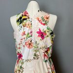Melonie T Dress Retro‎ Floral Birds Cut Out NO BELT Neckline Cross Neck Size 16 Pink Photo 6