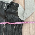 Last Kiss  Y2K Black Leather Hybrid Gray Hooded Zip Moto Jacket Size Medium Photo 12